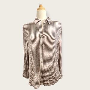 Crinkle Brown Striped Button Down Size S